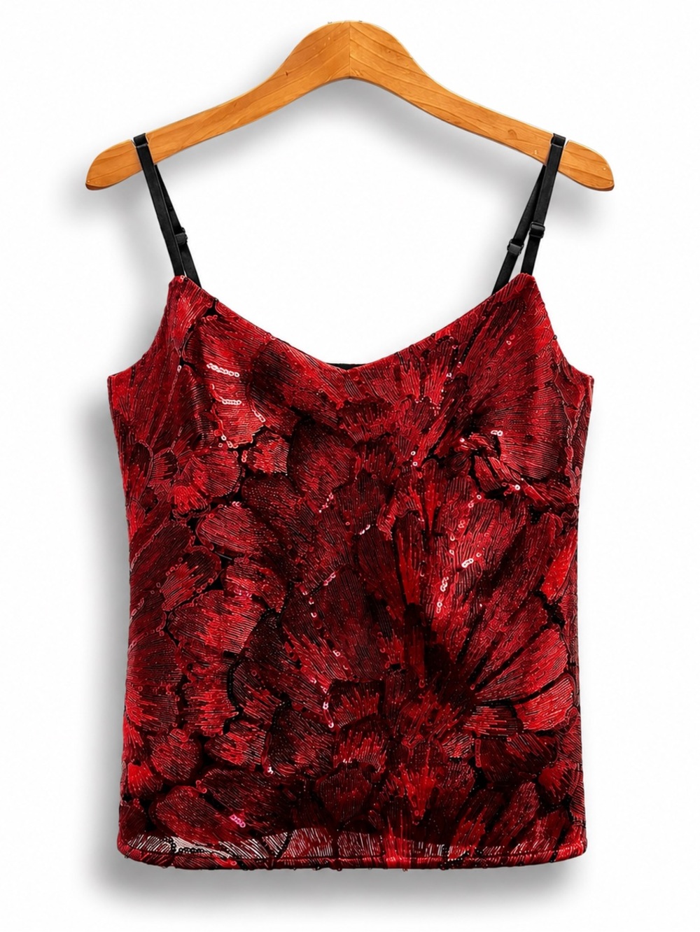 WHITE HOUSE BLACK MARKET Red Sequin Floral Festival Cami Tank XXS